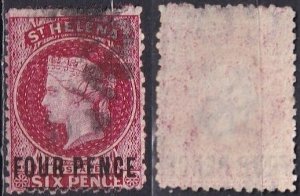 Saint Helena 15 (used) 4p on 6p Queen Victoria, carmine (1864)