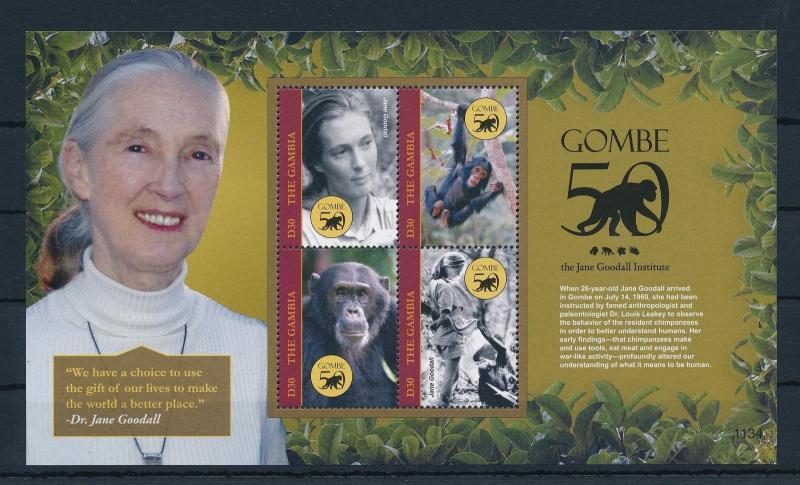 [32138] Gambia 2011 Wild Animals Jane Goodall Monkeys MNH Sheet