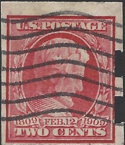 US Scott #368 Used Fine 2 Cent 1909 Abraham Lincoln Stamp CV 19.00