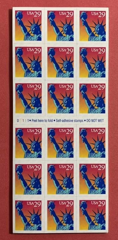 U.S. BKLT PANE OF 18 SCOTT#2599a 1994 29ct STATUE OF LIBERTY MNH P#D1111 / D1212