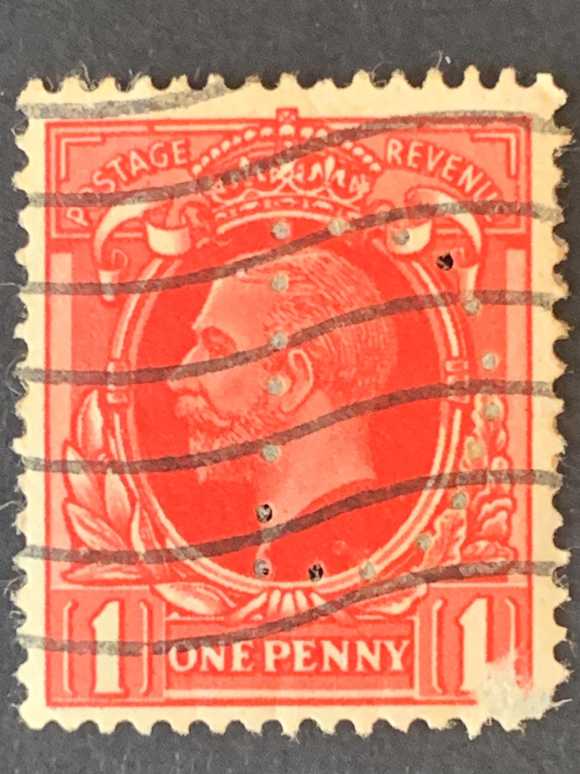 One penny revenue stamp , black cancelled postage used, refno5015