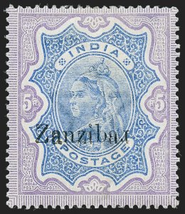 MOMEN: ZANZIBAR SG #21k 1895-6 INVERTED r MINT OG H CERT £4,750 LOT #60002-13