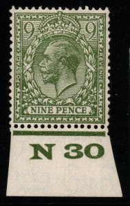 GB SG427 N43(1) 1924 9d OLIVE-GREEN CONTROL N30 MTD MINT