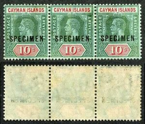 Cayman Is SG52bs 10/- STRIP of THREE Opt SPECIMEN (small part gum)