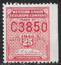 USA 16T115, 25c Western Union 1946, single, MNH, F-VF