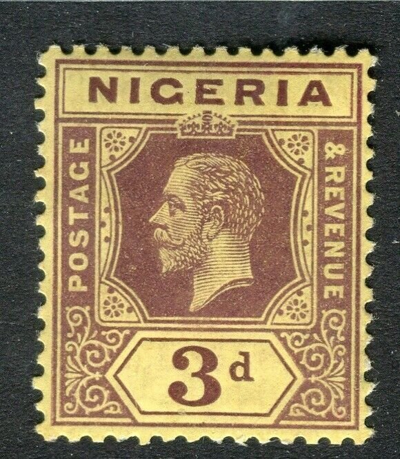 NIGERIA; 1912 early GV Crown CA issue fine Mint hinged Shade of 3d. value