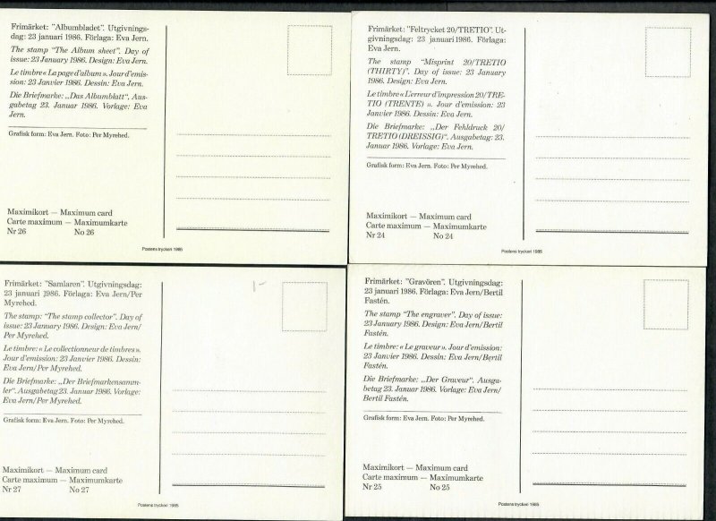 Sweden #1585 - 1588 set of 4 Stockholma '86 FDCs on post cards
