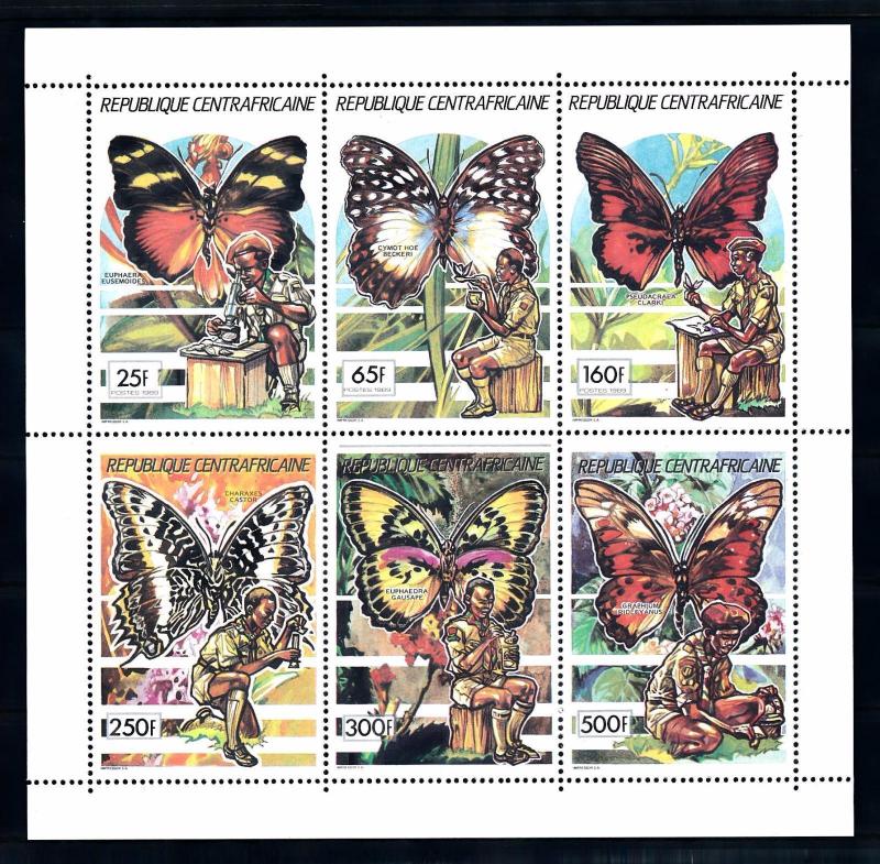 [70641] Central African Republic 1990 Butterflies Scouting Sheet MNH