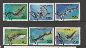 tanzania 1993 Sharks, short set to 150/- plus MS VFU/CTO SG 1665/70 & MS1672