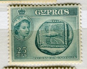 CYPRUS; 1955 early QEII pictorial issue fine Mint hinged 25m. value