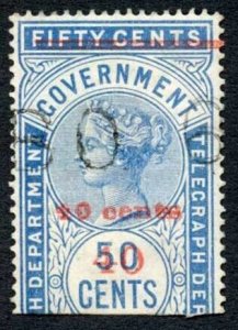 Ceylon Telegraphs SGT54 40c on 50c Blue Type 49 Only 6000 printed