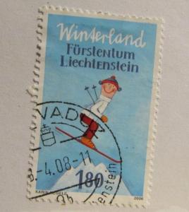 LIECHTENSTEIN Sc #1351 Θ used, skiing, sports postage stamp. fine + 