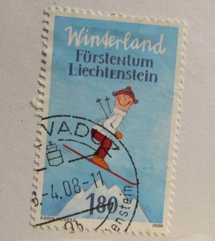 LIECHTENSTEIN Sc #1351 Θ used, skiing, sports postage stamp. fine + 