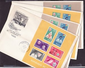 Togo, Scott cat. 406a. Togo Scouts. 4 s/shts. PERF & IMPERF. First day covers. ^