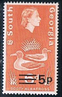 South Georgia 24b variant, 5p on 6d Sooty Albatross, MNH, VF