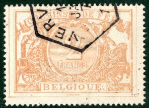 BELGIUM Railway Stamp 2Fr HIGH VALUE (1894) Spoorwegen/Chemins de Fer Y2WHITE18