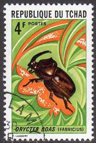 Chad 255 - Cto - 4fr Rhinoceros Beetle (1972) (cv $0.55)