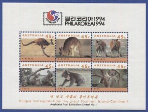 AUSTRALIA  1994 Sc 1279b Phila Korea S/S MNH  VF Kangaroos & Koala bears