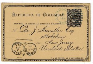 Colombia 1891 Agency Panama cancel in blue on postal card to the U.S.