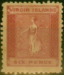 Virgin Islands 1866 6d Rose-Red SG7a 'Large V in Virgin' Fine MM