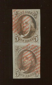 1 Franklin Used Vertical Pair of Stamps with Nice Cancel & with PF Cert (Bz 555)