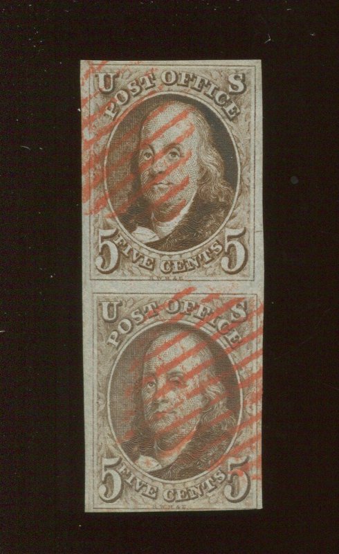 1 Franklin Used Vertical Pair of Stamps with Nice Cancel & with PF Cert (Bz 555) 