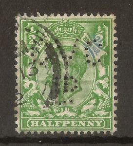 GB 1912 GV 0.5d 'No Cross on Crown' CVC Ld Perfin