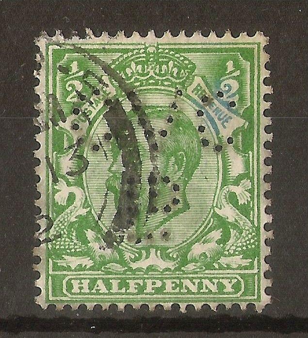 GB 1912 GV 0.5d 'No Cross on Crown' CVC Ld Perfin