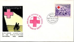 Philippines FDC 1956 - 50th Anniv Nat'l Red Cross - 5c Stamp - Single - F43131