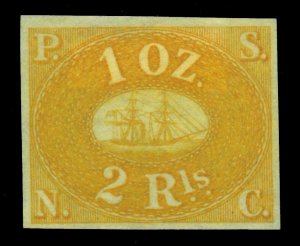 PERU 1857 PACIFIC STEAM NAVIGATION Co 2R yellow Sc#2 REPRINT- Only 800 printed