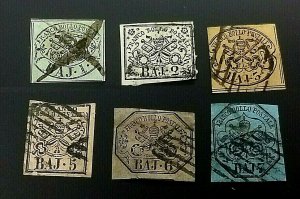 KAPPYSSTAMPS ITALY ROMAN STATES #2,3,4,6,7,8 1852 ISSUES USED GS1102