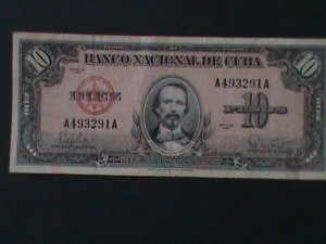 ​CUBA-1960-NATIONAL BANK OF CUBA-$10 PESO-LT.CIR-VF-64-YEARS OLD-LAST ONE