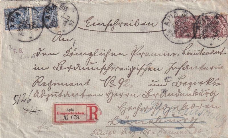 1897, Apia, German Samoa to Germany, Registered, See Remark (45823)