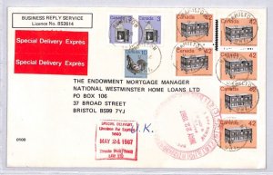 CANADA Air Mail Cover SPECIAL DELIVERY EXPRESS Hamilton GB Bristol 1987 YN92