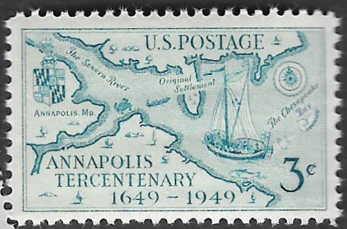 US Scott #984 3c Annapolis Tercentenary Strip of 4 (1949) MNH