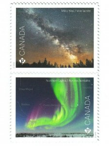 DIE CUT = ASTRONOMY, MILKY WAY = POLAR / NORTHERN LIGHT BK pair MNH Canada 2018