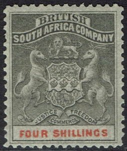 RHODESIA 1892 ARMS 4/-