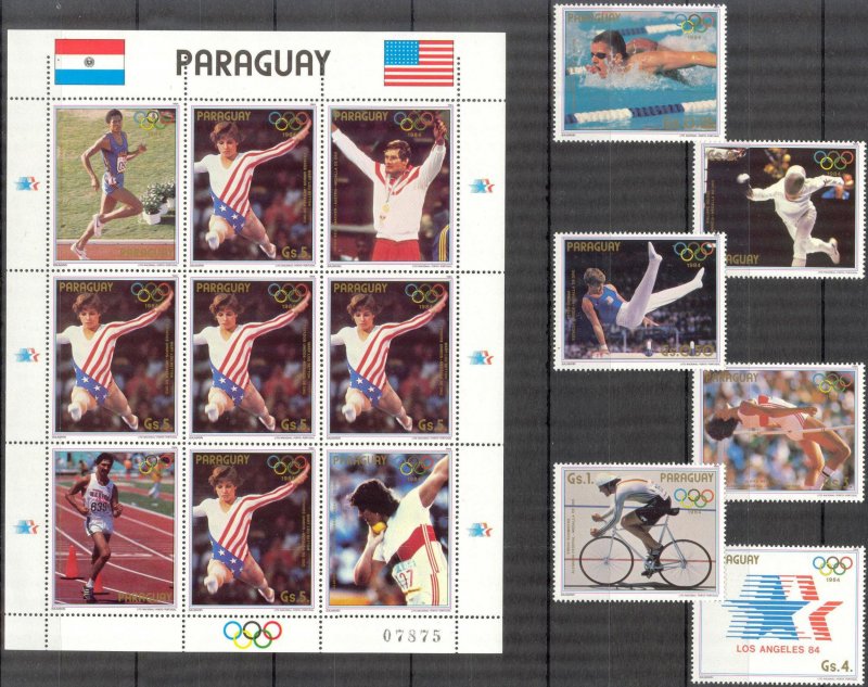 Paraguay 1985 Olympics Games Los Angeles 1984 Winners 6 st. + Sheet MNH