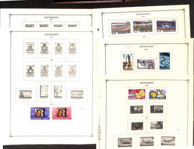 Ascension Stamp Collection on 15 Scott International Pages, 1922-1977 (BH)