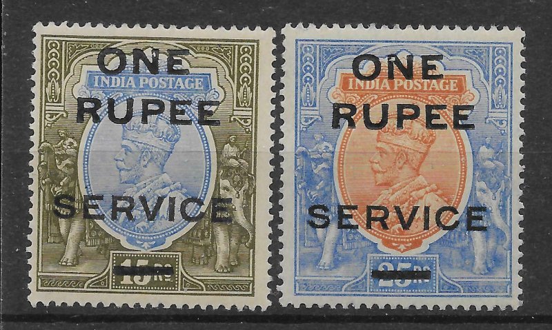 INDIA SGO102/3 1925 SURCHARGES ON ISSUE OF 1912-3 MTD MINT
