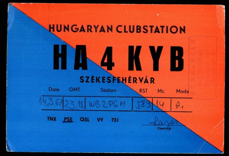 QSL QSO RADIO CARD HA4KYB,Hungaryan Clubstation,Szekesfehervar,Hungary (Q3572)