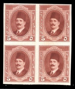 MOMEN: EGYPT 1923 5m FOUAD MINT OG NH BLOCK LOT #67619*