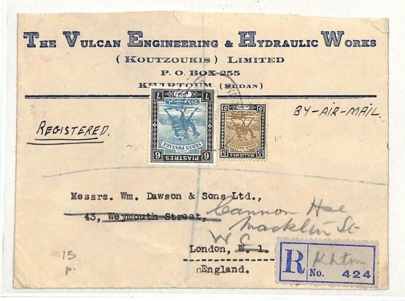 MM148 1930s SUDAN CAMEL POST Stamps Khartoum Registered Air ADVERT Cover 