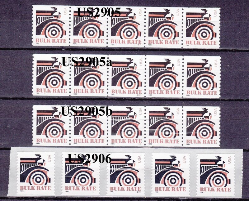 PNC5 10c Auto US 2905, US 2905a, US 2905b, US 2906 Lot (4) MNH F-VF