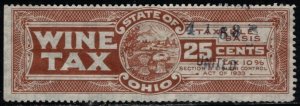 1935 US Local Revenue State of Ohio 25 Cents Wine Tax Stamp Used