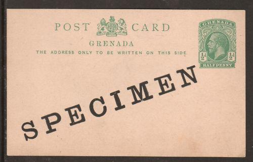 Grenada H&G 13, 1912 ½p KGV SPECIMEN Postal Card F-VF