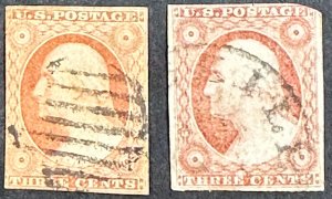 #10A or 11A Used Type II stamps 3c Washington c1850s [$O108]