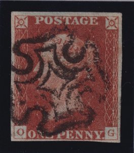 Great Britain S.G. 8 (1841) 1d red-brown Plate 13 Double G Maltese Cross VF