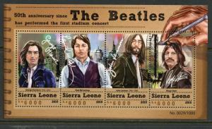 SIERRA LEONE 2015  THE BEATLES SHEET OF FOUR  MINT NEVER HINGED