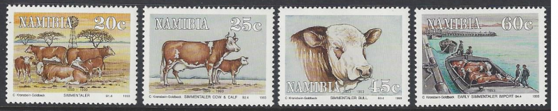 Namibia #730-3 mint set, cattle, issued 1993